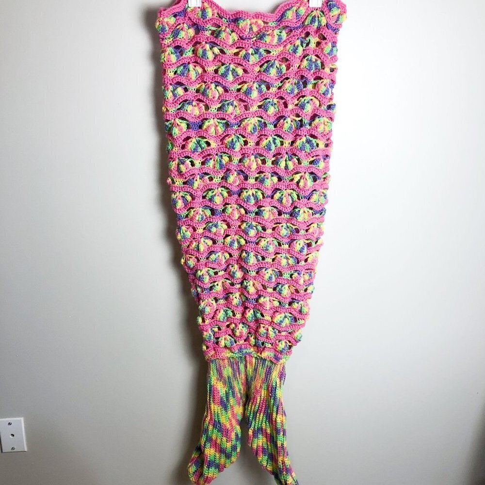 Rainbow Colorful Crochet Large Mermaid Tail Blanket